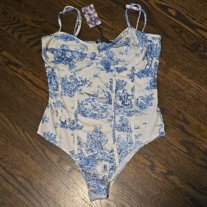 Cider Blue and White Patterned Bodysuit